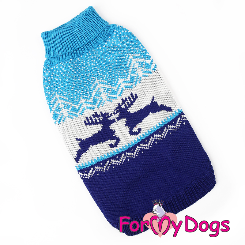 FOR MY DOG Свитер вязаный "Олени" голубой (18-20) FW826-2019В