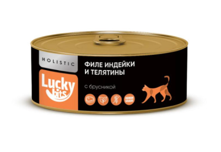 Lucky bits (Лаки Битс) консервы для кошек филе индейки и телятины с брусникой, 100 г