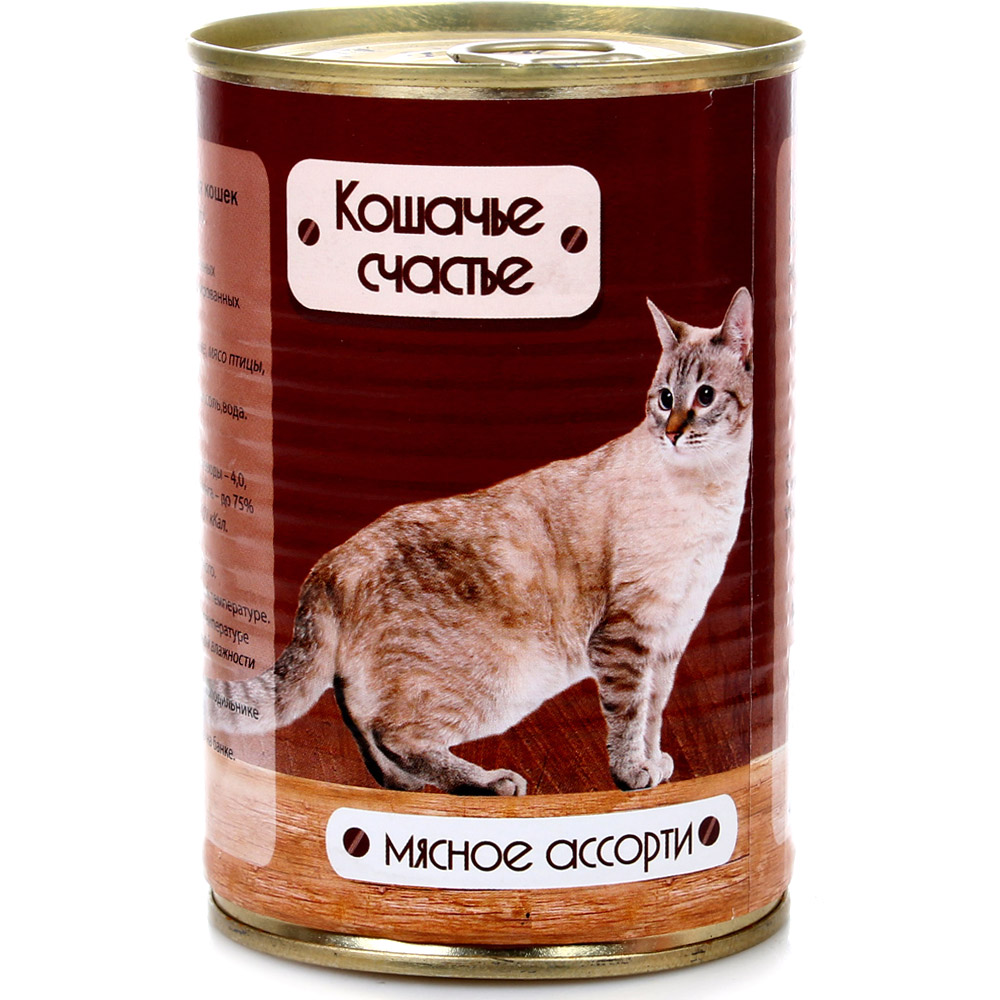 Кошачье Счастье консервы для взрослых кошек Мясное Ассорти в желе 410 г