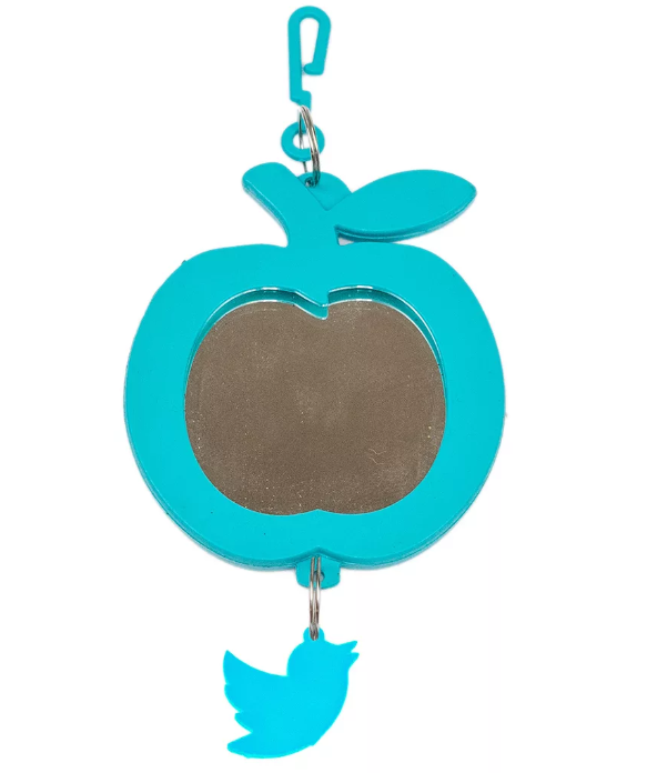 Дарэленд Зеркало для птиц ЯБЛОЧКО с пластиковым подвесом D50, бирюзовое