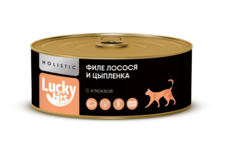Lucky bits (Лаки Битс) консервы для кошек филе лосося и цыплёнка с клюквой, 100 г
