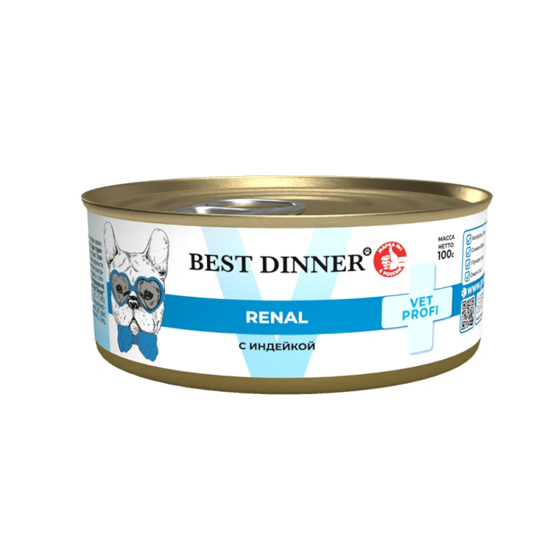 BEST DINNER (Бест Диннер) Vet Profi при заболеваниях почек консервы для собак с индейкой 100 г
