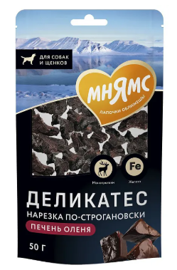Мнямс «Нарезка по-строгановски» из печени северного оленя для собак 50 г
