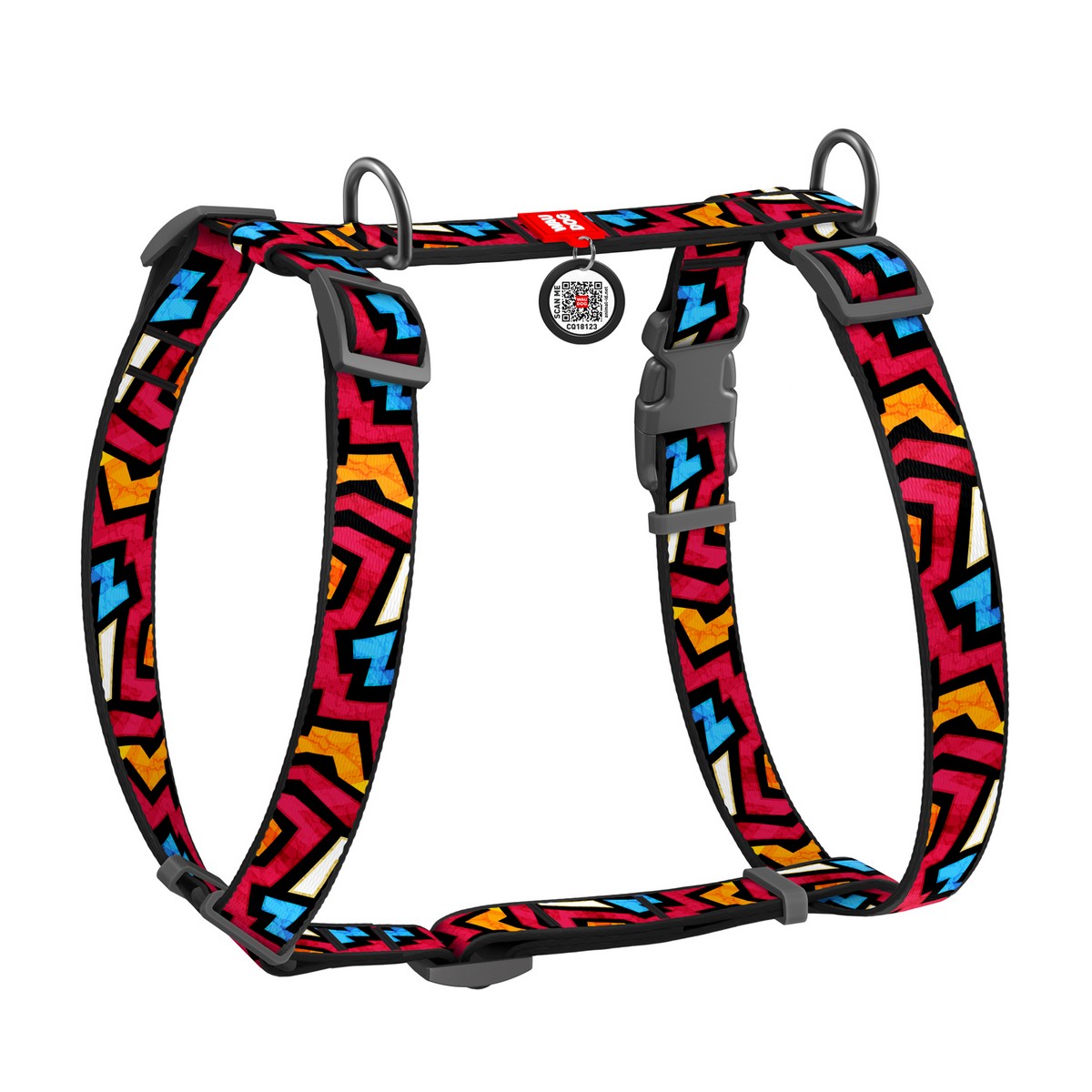 Шлея WAUDOG Nylon с QR-паспортом, "Граффити", пл. фастекс, S, Ш 15 мм, A 30-40, B 30-50 5607