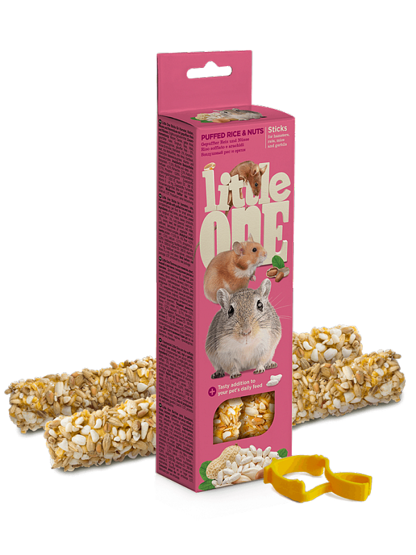 LITTLE ONE Палочки для хомяков, крыс, мышей и песчанок с воздуш.рисом и орехами 2*55 г