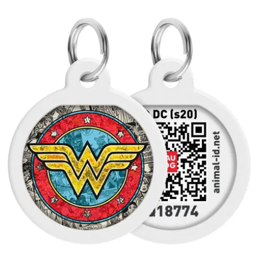 Адресник метал.WAUDOG Smart ID c QR паспортом "Чудо-женщина 2", круг, Д 25 мм Рус.-англ. 0625-1013ru