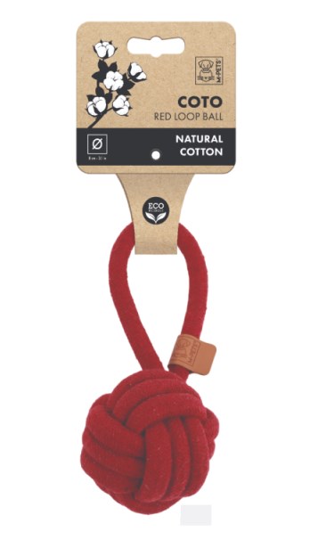 Игрушка для собак COTO мяч-петля красный 8 см (хлопок) Mpets 