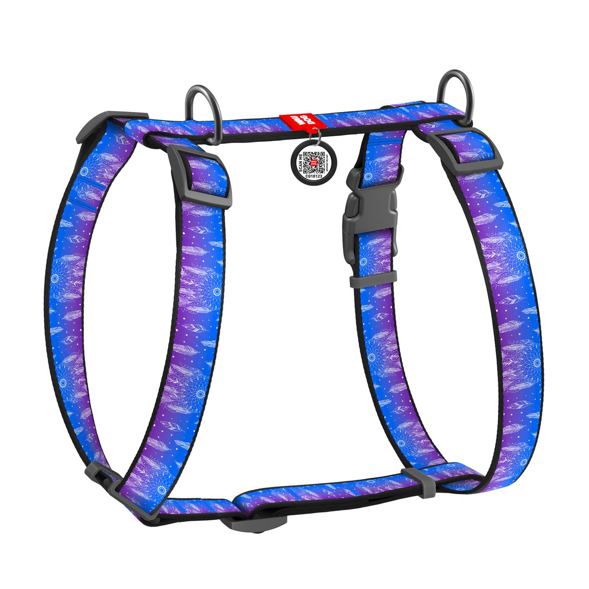 Шлея WAUDOG Nylon с QR-паспортом "Ловец снов", пл. фастекс, S, Ш 15 мм, A 30-40, B 30-50 5594