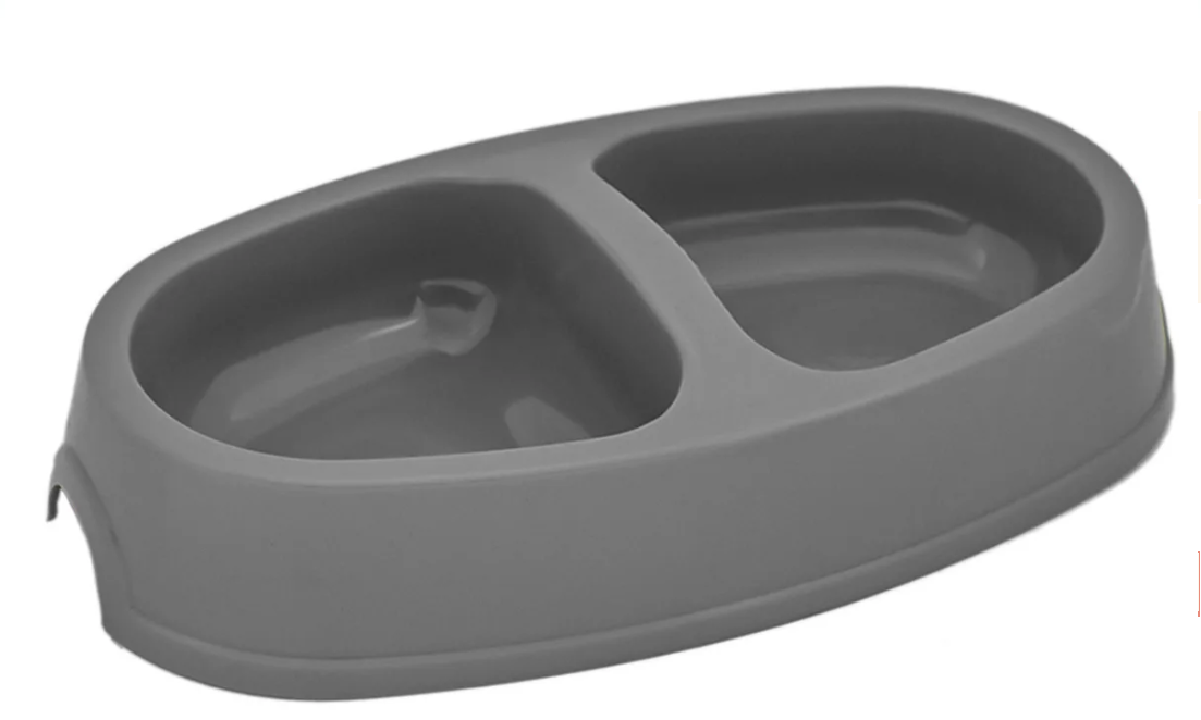 Миска пластиковая для кошек двойная ЕВРО 250/250мл серая Дарэленд