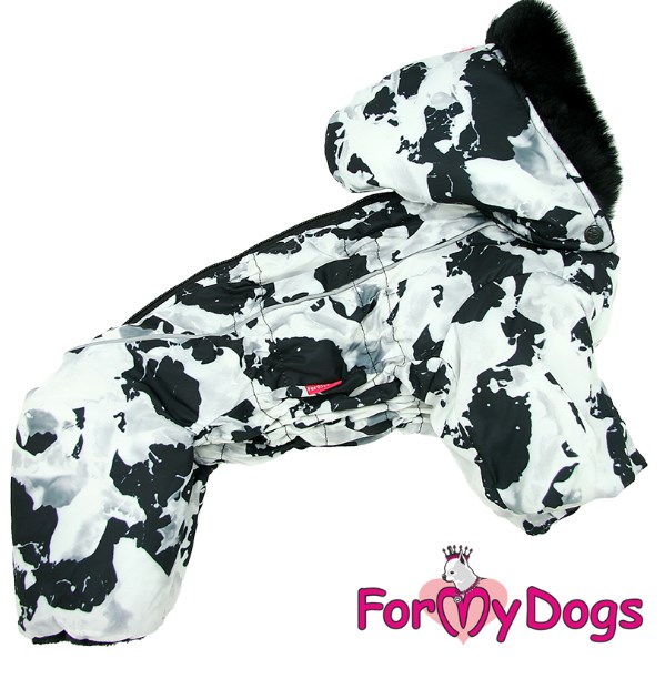 FOR MY DOGS Комбинезон утепленный черно/белый для мальчиков размер спины 27 см, грудь 36 см