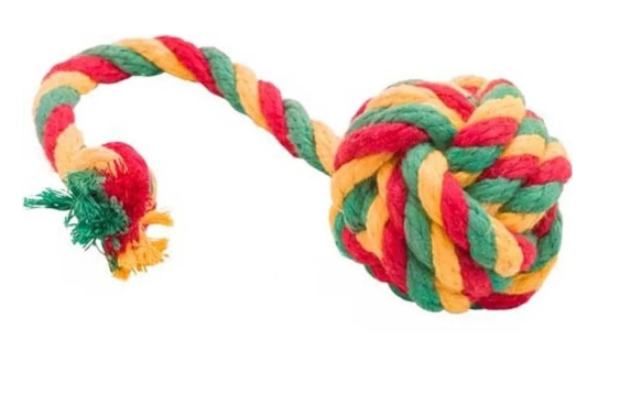 ДОГЛАЙК Мяч канатный DL большой желто-зеленый-красный D-2356