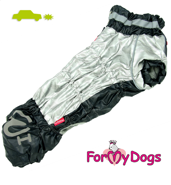 FOR MY DOGS Комбинезон утепленный для таксы мальчик черный/серебро размер спины 44 см, грудь 52 см