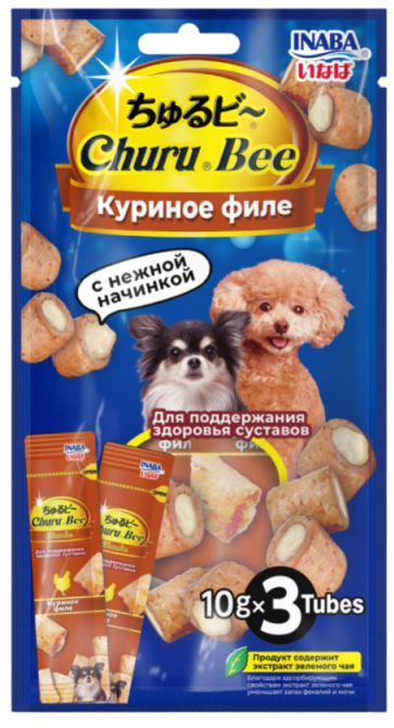 INABA (ИНАБА) Churu Bee лакомство для собак Запеченные трубочки Куриное филе для суставов 10г х 3шт
