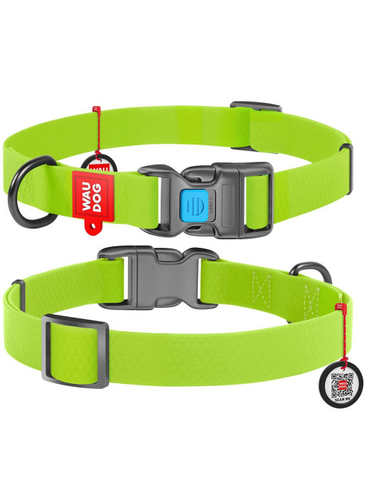 Ошейник WAUDOG Waterproof c QR-паспортом, метал. пряжка-фастекс, Ш 25 мм, Дл 31-49см салатовый 27865