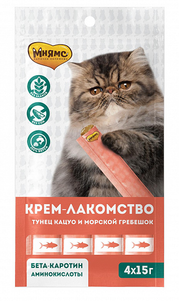 Мнямс Крем-лакомство для кошек с морским гребешком 15 г 703782