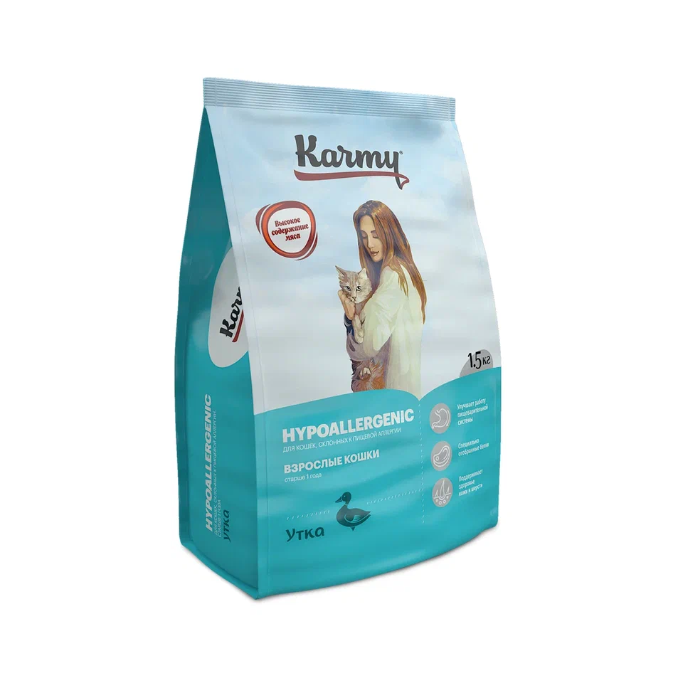 KARMY (Карми) корм сухой для кошек, склонных к пищевой аллергии утка 1,5 кг