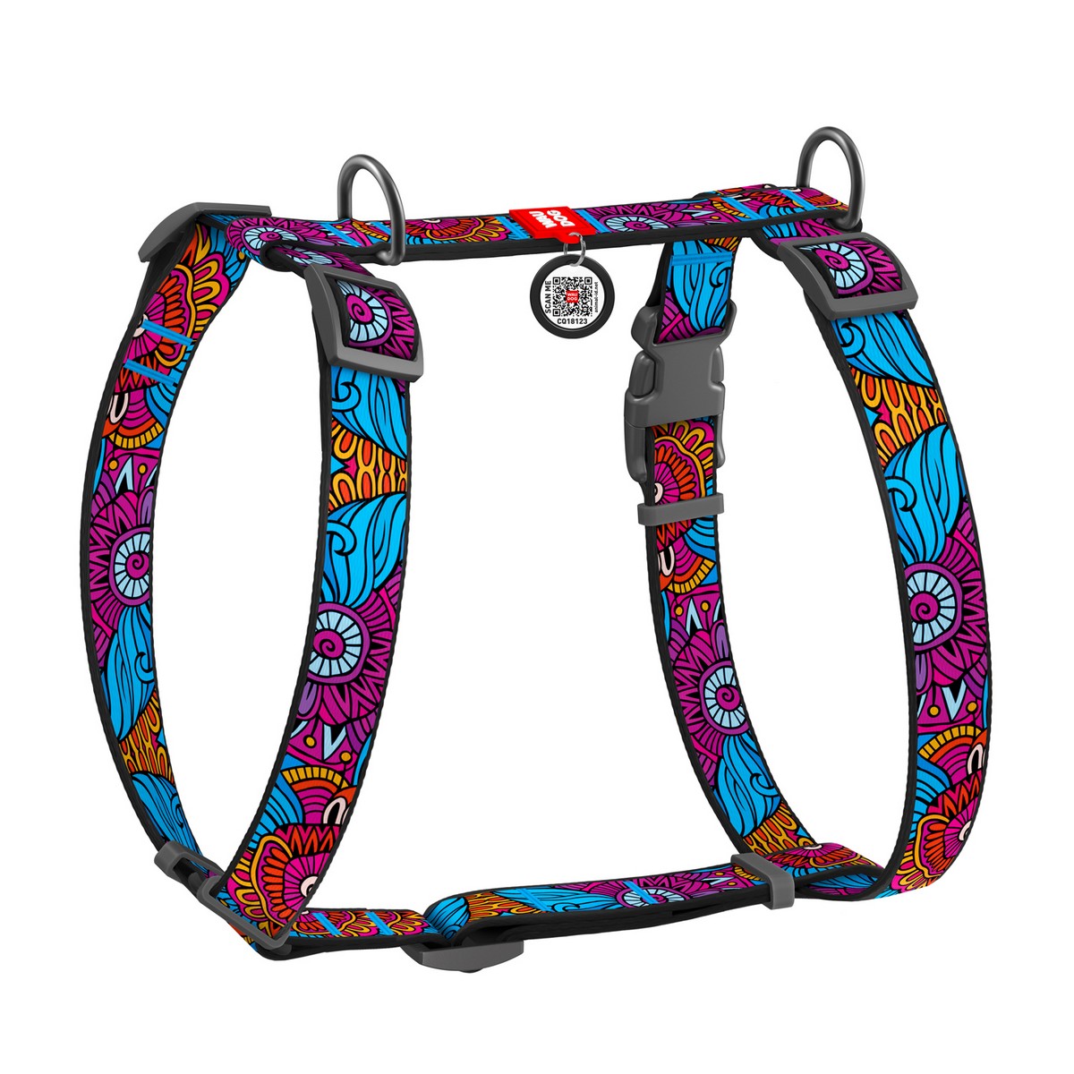 Шлея WAUDOG Nylon с QR-паспортом "Лето", пл. фастекс, S, Ш 15 мм, A 30-40, B 30-50 5616