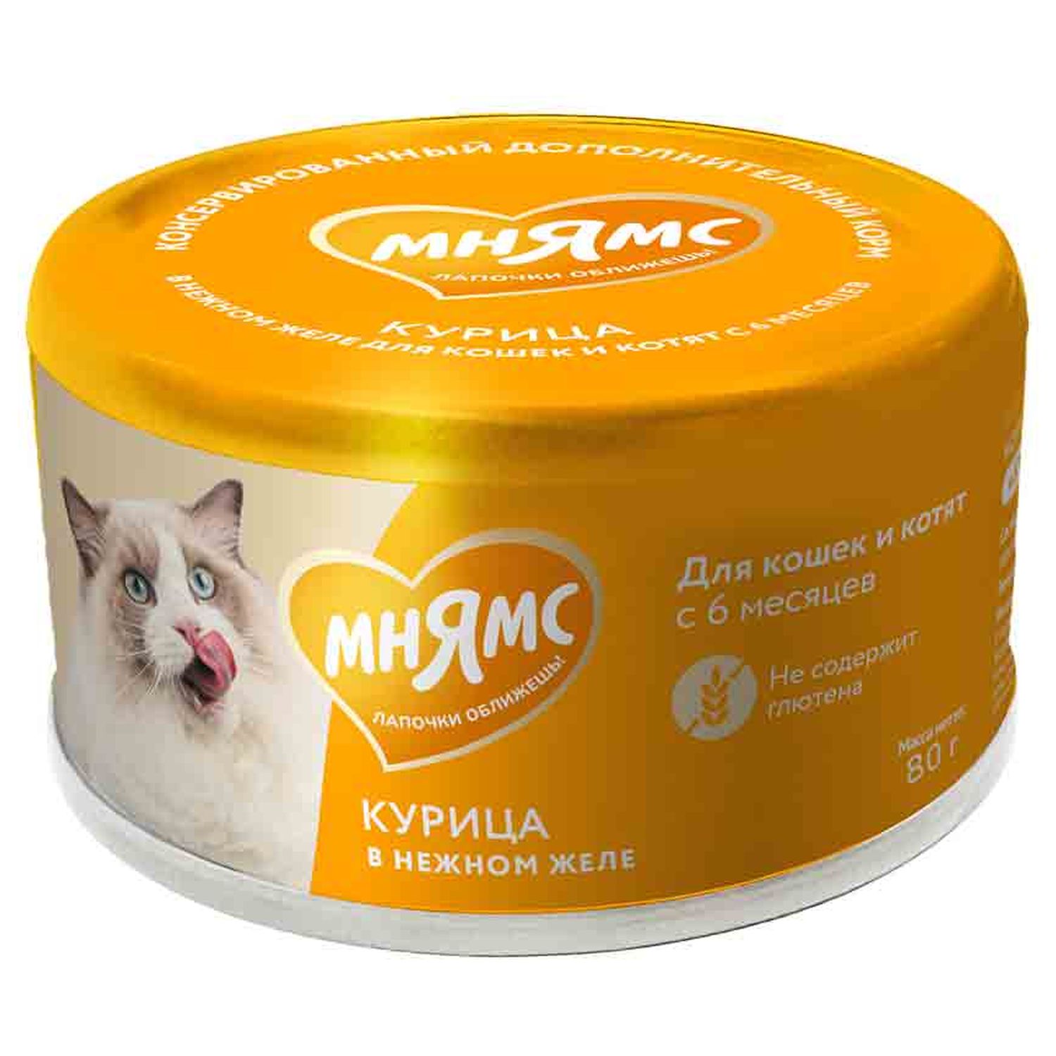 Мнямс влажный корм для взрослых кошек курица в нежном желе 80 г 