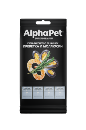 ALPHAPET (Альфапет) лакомство крем-суп для кошек креветки и моллюски, 48 г