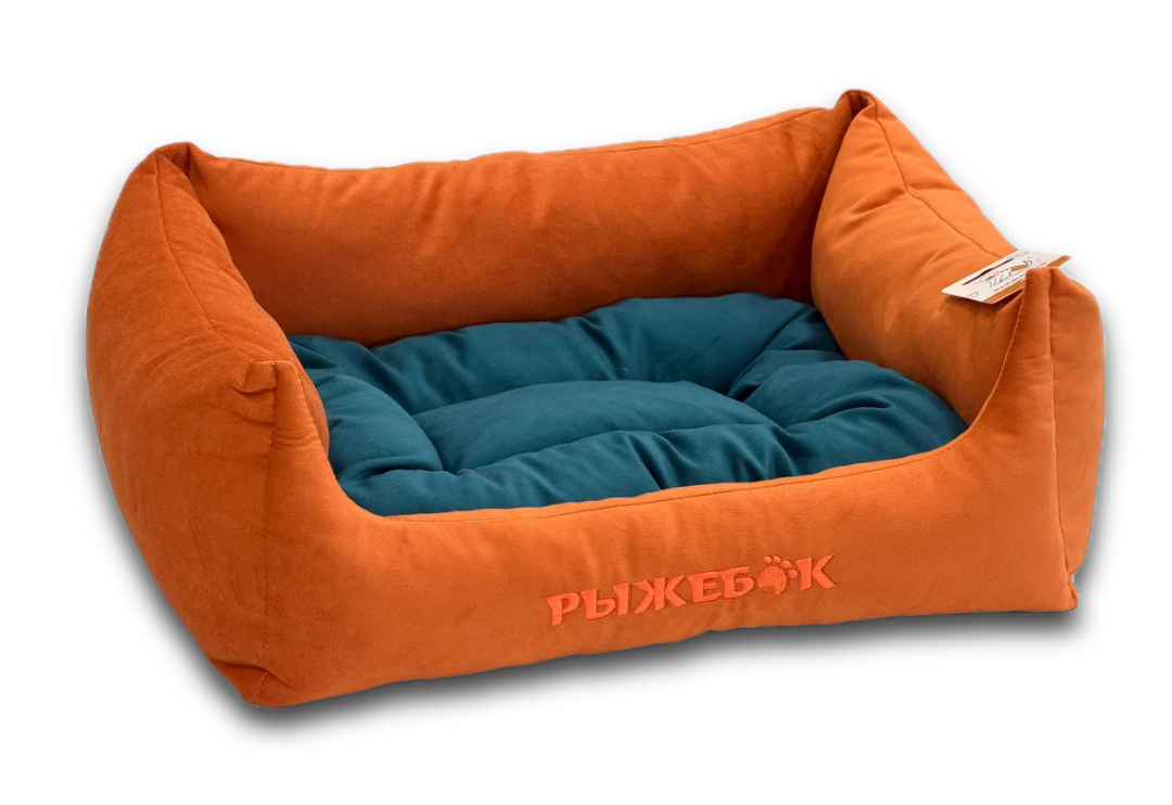Лежанка для кошек и собак квадратная сине-оранжевая 44*38*18см Рыжебок