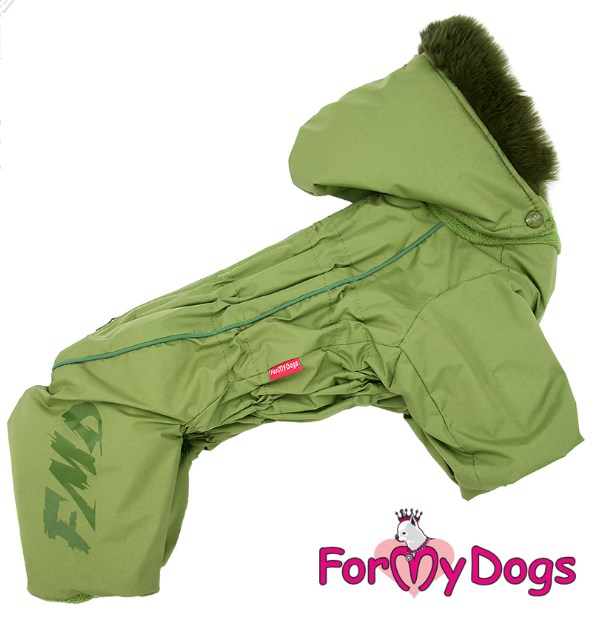 FOR MY DOGS Комбинезон утепленный зеленый на флисе для мальчиков размер спины 30 см, грудь 40 см