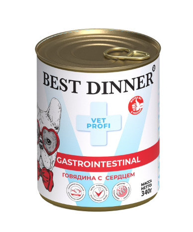 Корм BEST DINNER консервы VP GASTRO ЖКТ для собак и щенков говядина сердце 340 г