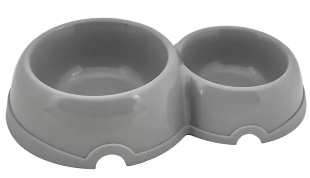 Миска пластиковая двойная для кошек 150/250мл, серая Дарэленд