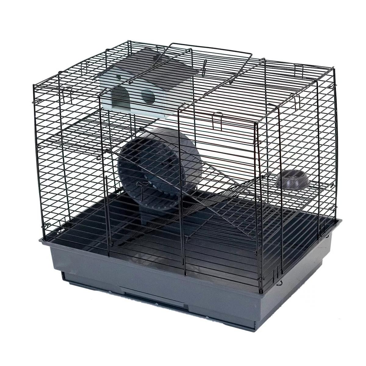 ECO клетка д/грызунов ГОША-2 разбор.,шаг прута 10,5мм,42*30*h38см,2 этажа (+домик,колесо,миска),сера