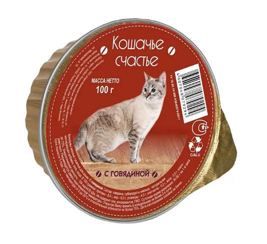 Кошачье Счастье консервы для кошек Говядина 100 г