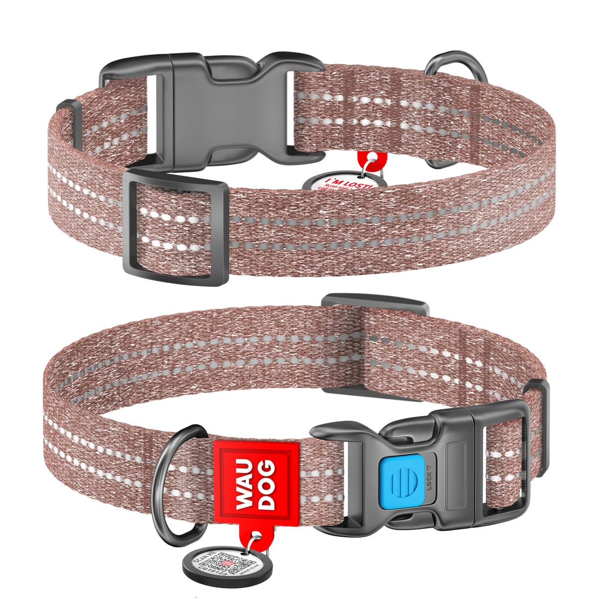Ошейник WAUDOG Re-cotton QR паспорт, светоотраж., Ш 15 мм, Дл 23-35 см коричневый 2866 