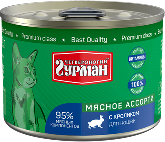 Четвероногий гурман Мясное ассорти для кошек с кроликом 340 г