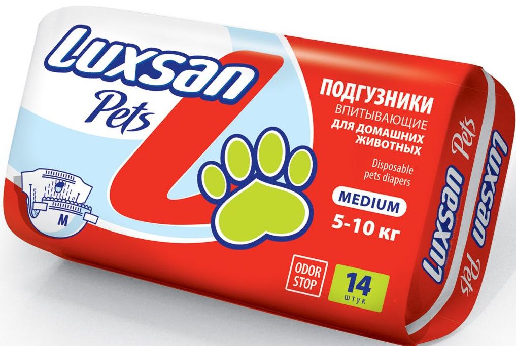 Подгузники Luxsan впитывающие для домашних животных 5-10 кг 1 шт (14 шт)
