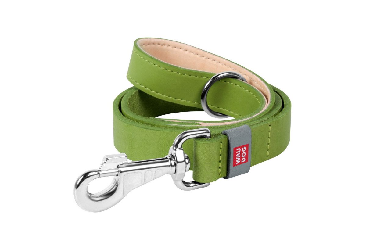 Поводок WAUDOG Classic. кожа, стандартный карабин (ширина 20мм, длина 122см) салатовый 08145