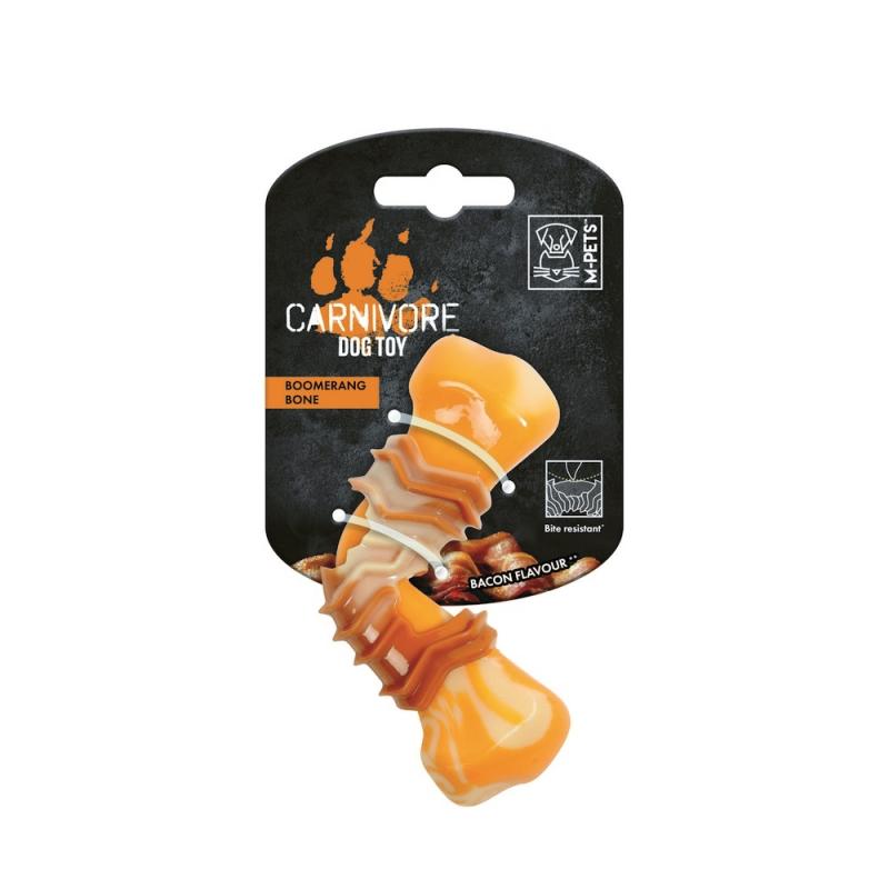Игрушка для собак Карнивор кость бумеранг, вкус бекона, цвет желтый, 12.5x6x3.7 см M-PETS