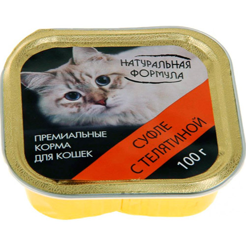 Натуральная формула влажный корм для кошек, ламистер, суфле с телятиной 15*100 г