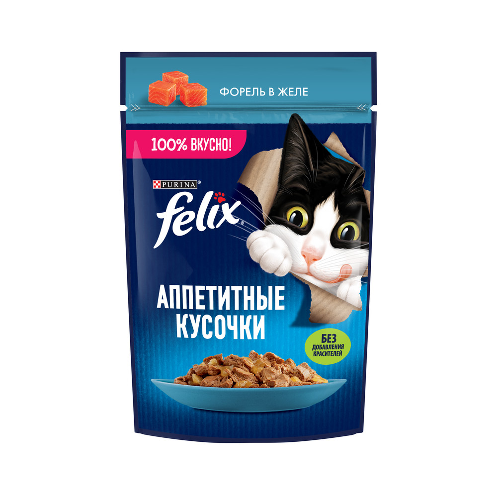 FELIX (Феликс) Аппетитные кусочки влажный корм для взрослых кошек с форелью в желе 75 г