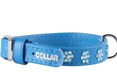 Ошейник Collar Glamour с клеевыми стразами "Цветочек" синий 16 мм*25*34 см 32842