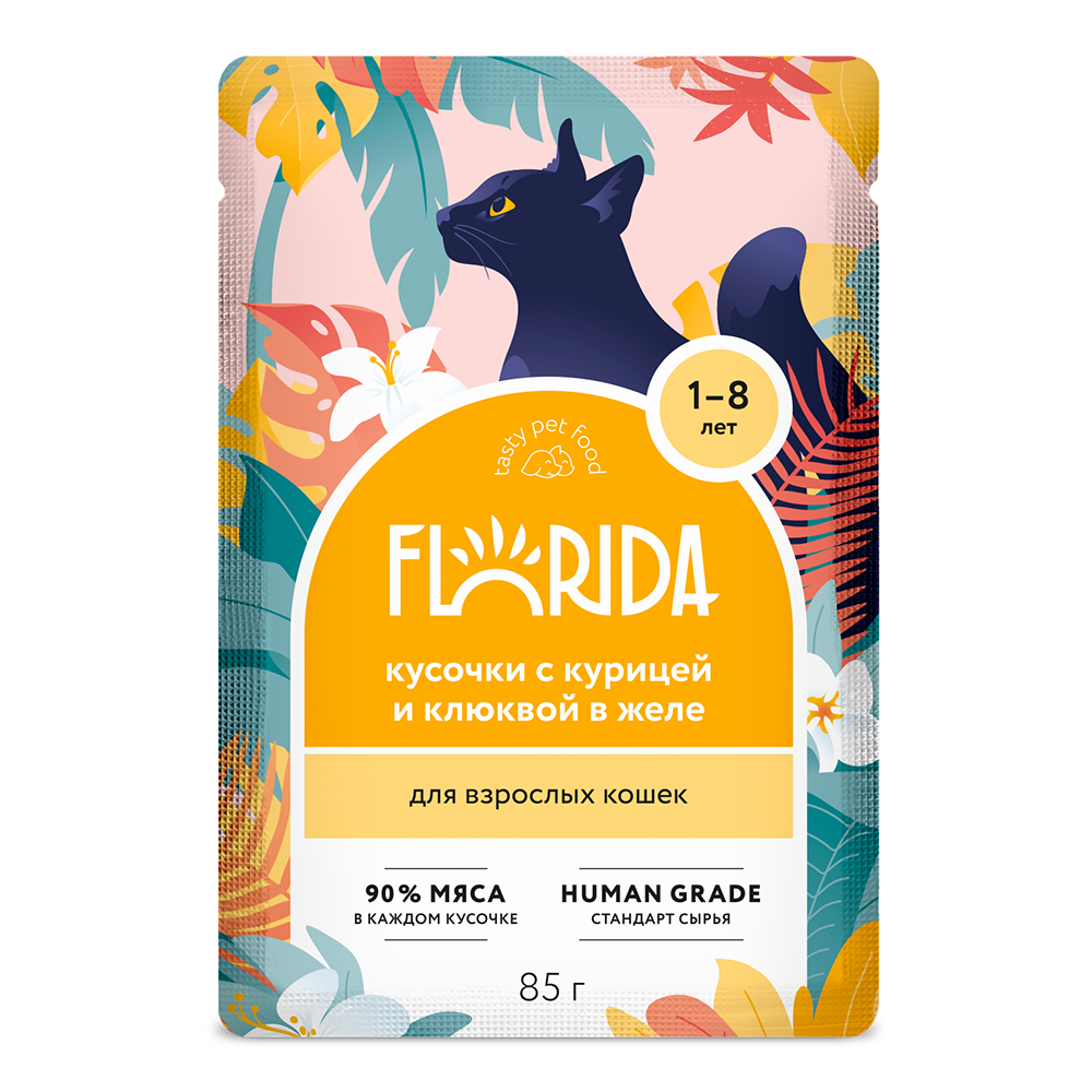 Florida (Флорида) Cat влажный корм для кошек курица с клюквой в желе 85 г