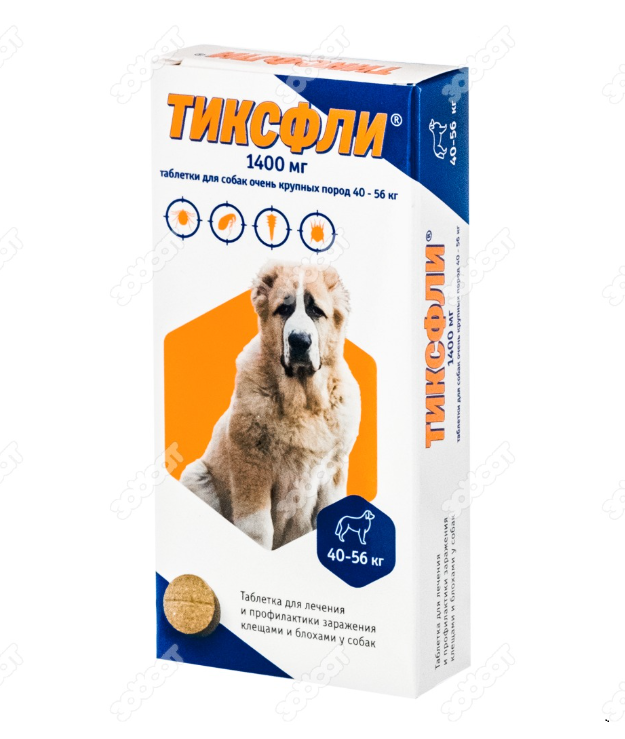 ТИКСФЛИ препарат от клещей для собак 40-56 кг 1 таблетка, 1400 мг