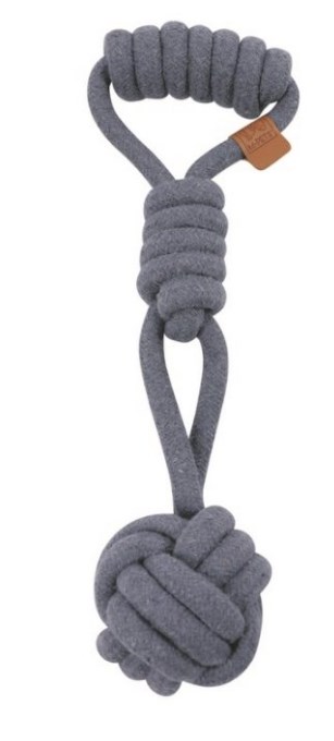 Игрушка для собак COTO перетяжка с мячом серая 36 см (хлопок) Mpets 