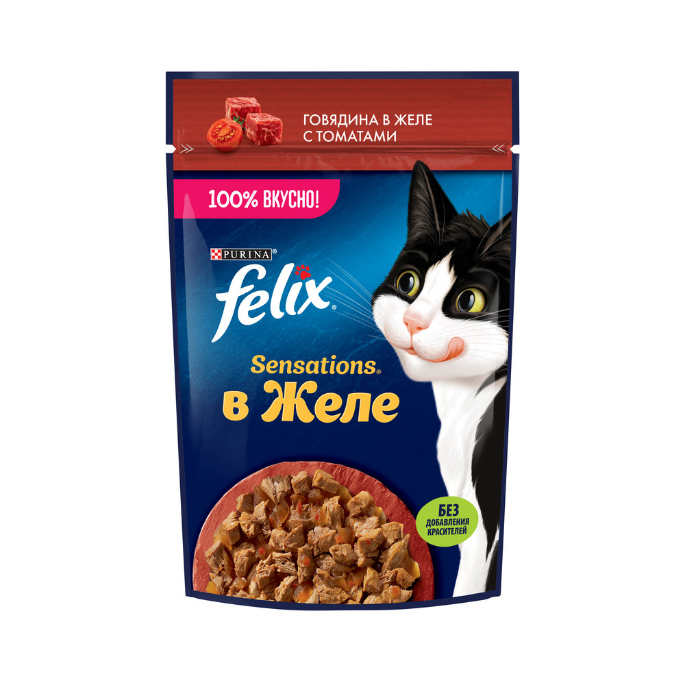 FELIX (Феликс) Sensations влажный корм для взрослых кошек в желе говядина и томат 75 г