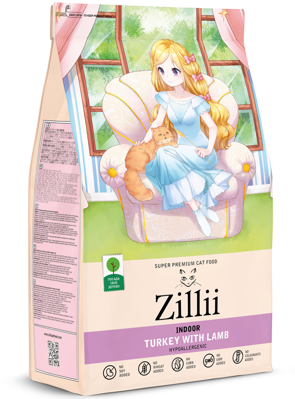 ZILLII (Зилли) Indoor сухой корм для взрослых кошек живущих в помещении с индейкой и ягненком, 400 г