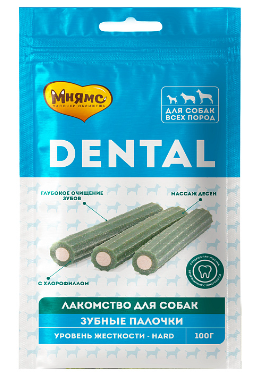 Мнямс DENTAL лакомство для собак "Зубные палочки" с хлорофиллом и кроликом 100 г