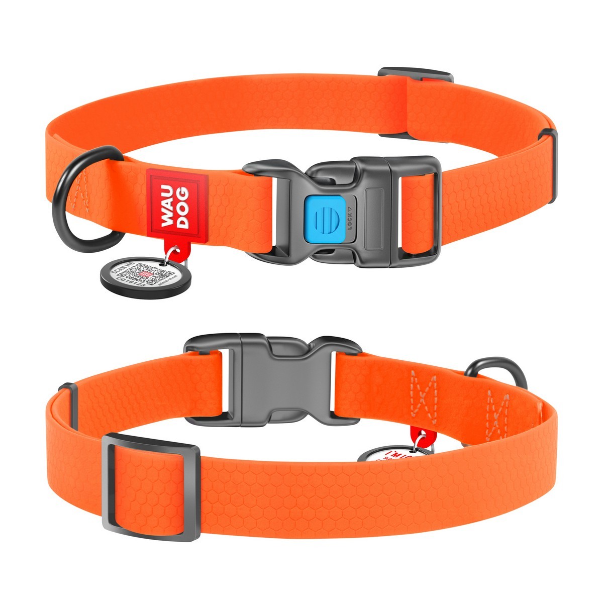 Ошейник WAUDOG Waterproof c QR-паспортом, метал.пряжка-фастекс, Ш 20 мм, Дл 24-40см оранжевый 27934