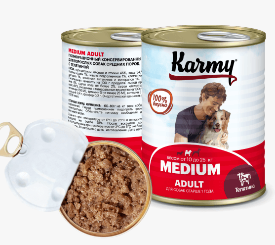 Karmy (Карми) консервы для взрослых собак средних пород с телятиной 340 г