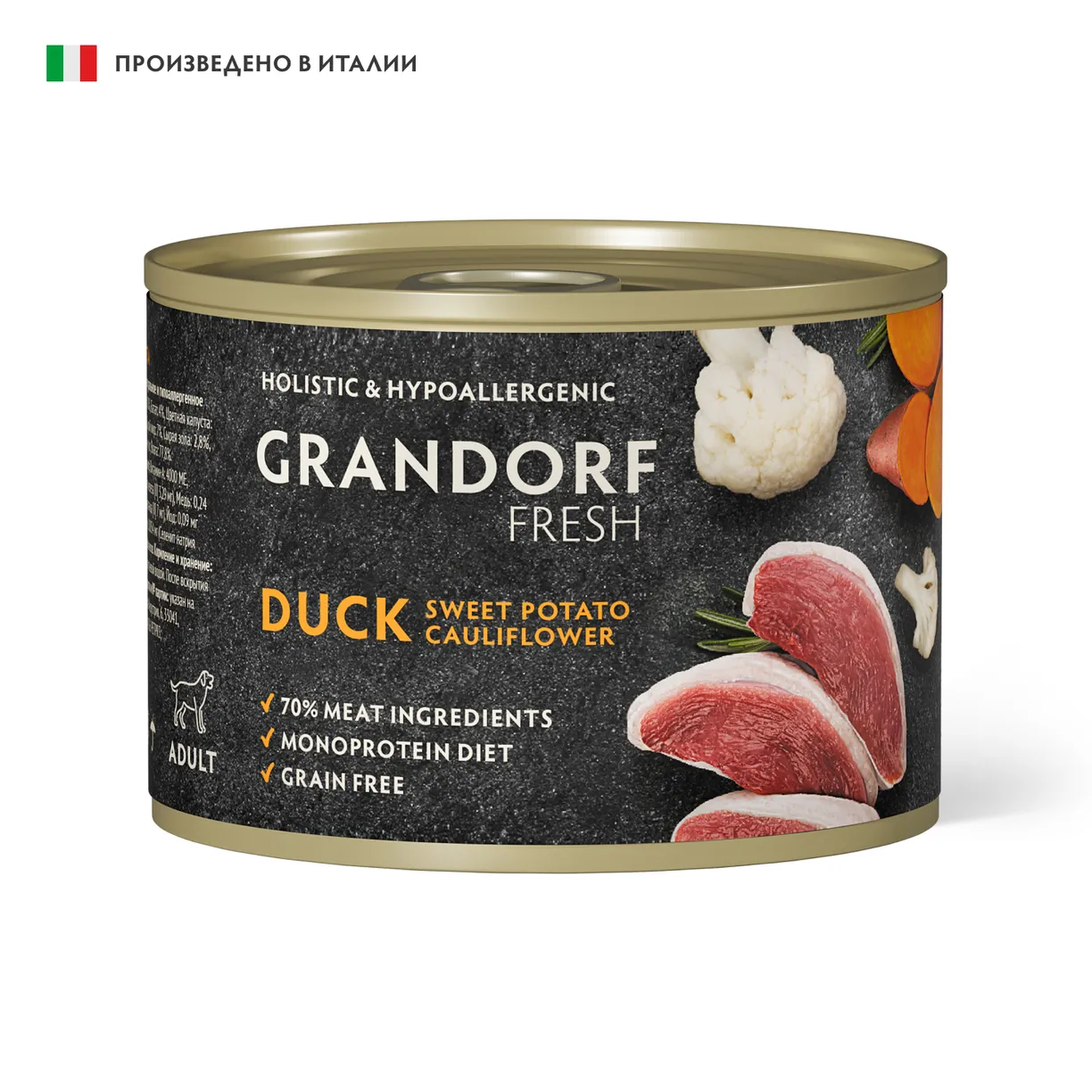 Grandorf (Грандорф) FRESH Консервы для собак паштет из утки с бататом и цветной капустой, 200 г