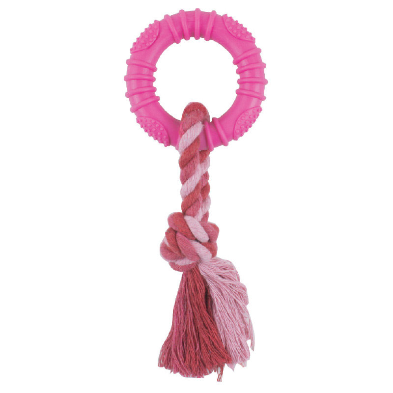 Игрушка для мелких собак из цельнолитой резины Кольцо с веревкой 17,5 см, Triol