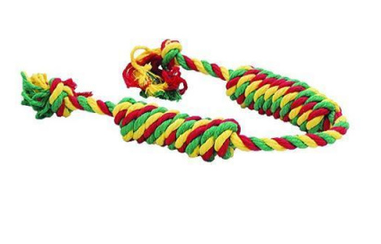 Игрушка для мелких пород Сарделька канатная 2 шт DL малая желтый-зеленый-красный, Доглайк