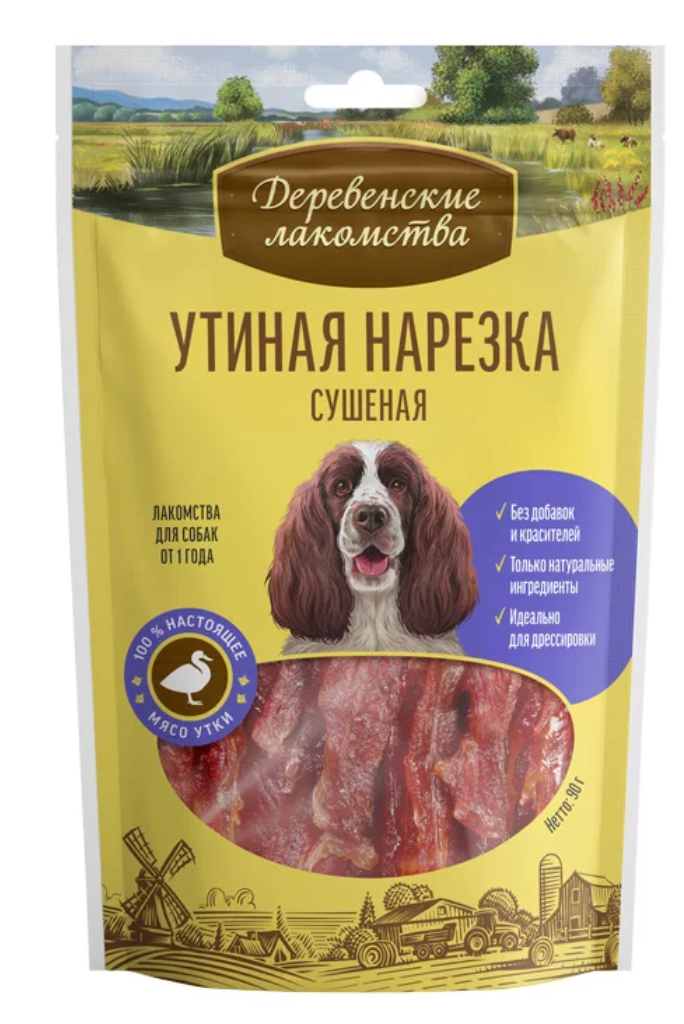 Деревенские лакомства Утиная нарезка сушеная для собак 100 г