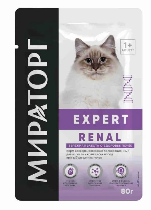 Мираторг Expert Renal влажный корм для кошек, с курицей, при заболевании почек, 85 гр (24)